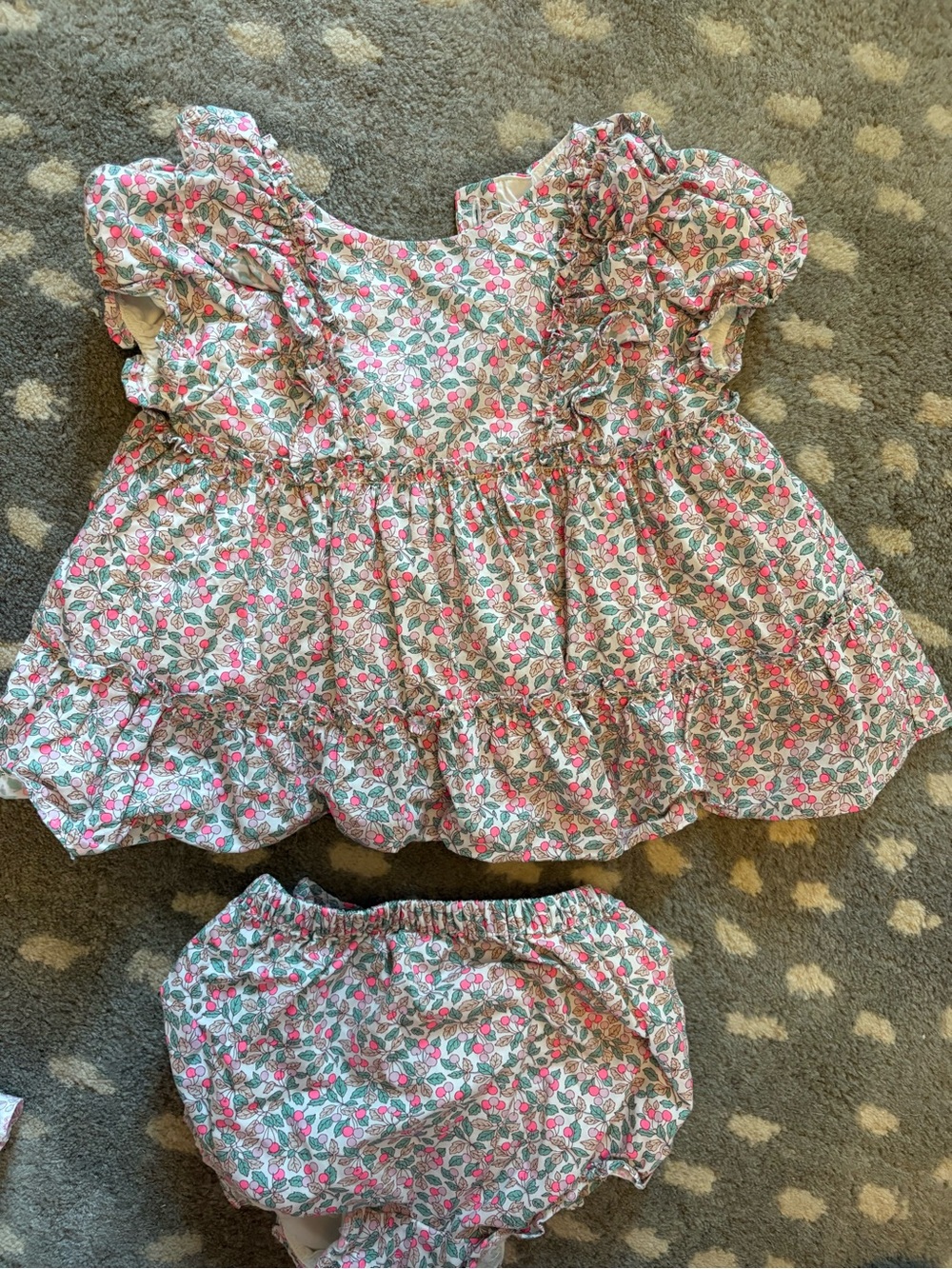 Janie and Jack Pink and Green Floral Ruffle Dress with Bloomers